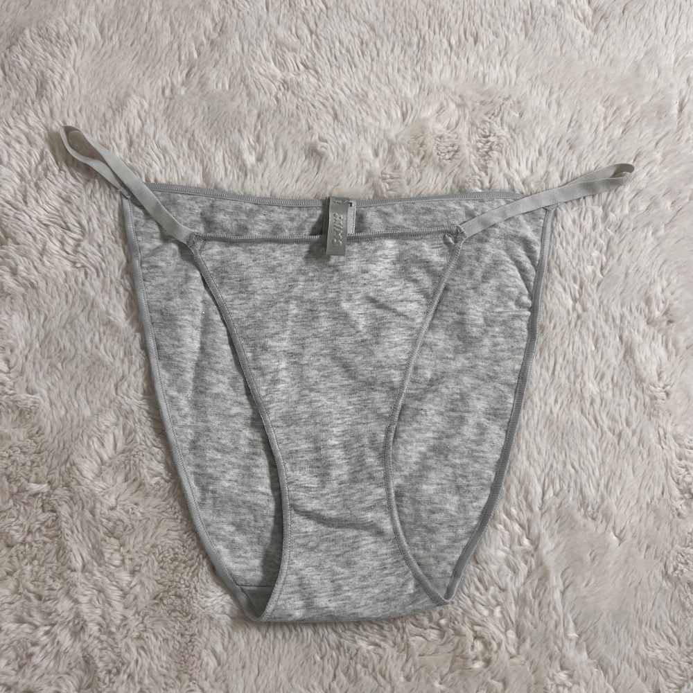 Skims Cotton Jersey Dipped Front Thong Light Heather Grey Small NWOT Lightweight